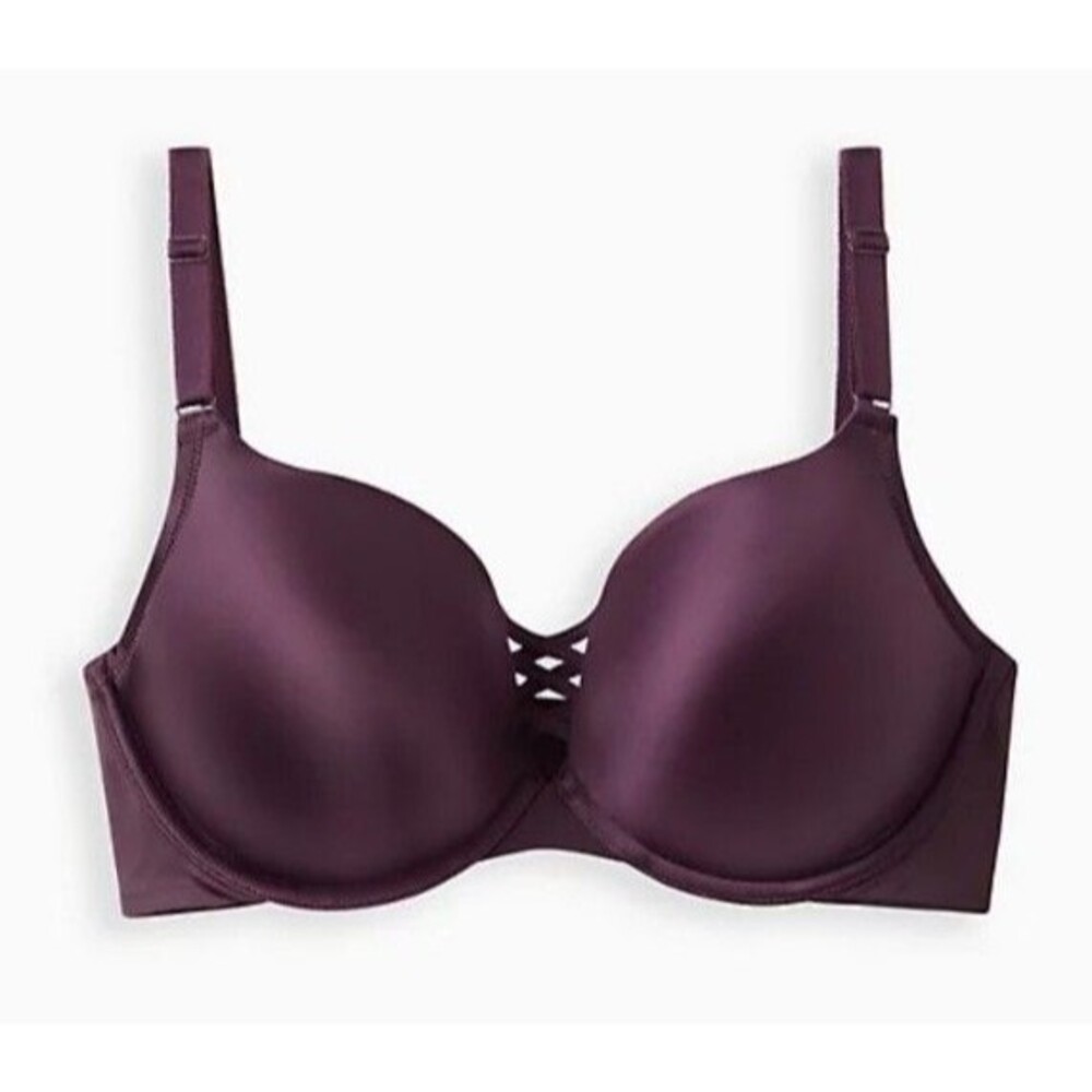 TORRID 38DD XO PLUNGE PUSH-UP SHINE 360° BACK SMOOTHING™ BRA BLACKBERRY
